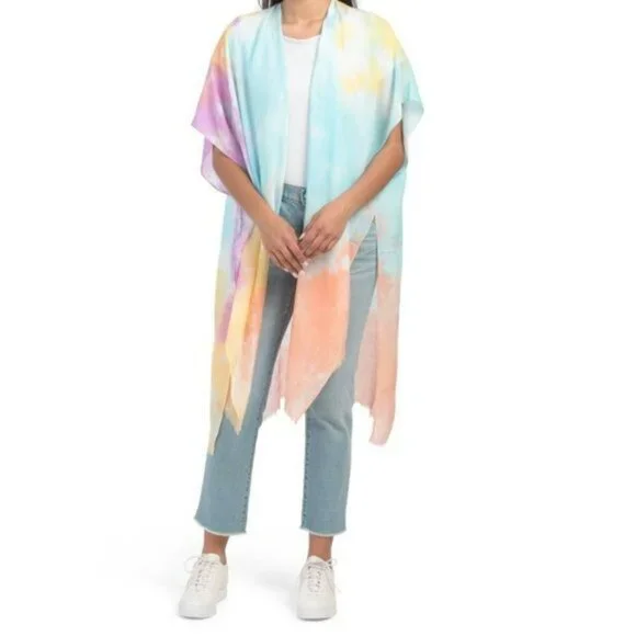 NWT LULLA COLLECTION BY BINDYA Rainbow Multi Tie Dye Kimono Top Swim Cover Up - Picture 3 of 8